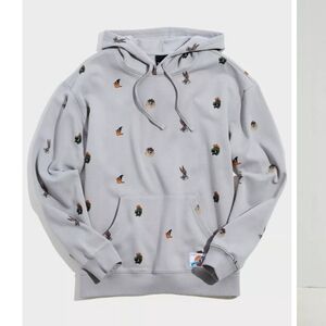 UO Exclusive, Dumbgood X Space Jam All-Over Print Hoodie, Grey Print, Size Small